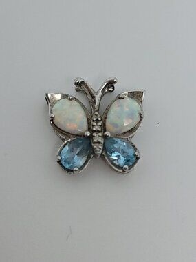 Opal, Topaz, Diamond & Sterling Butterfly Pendant
